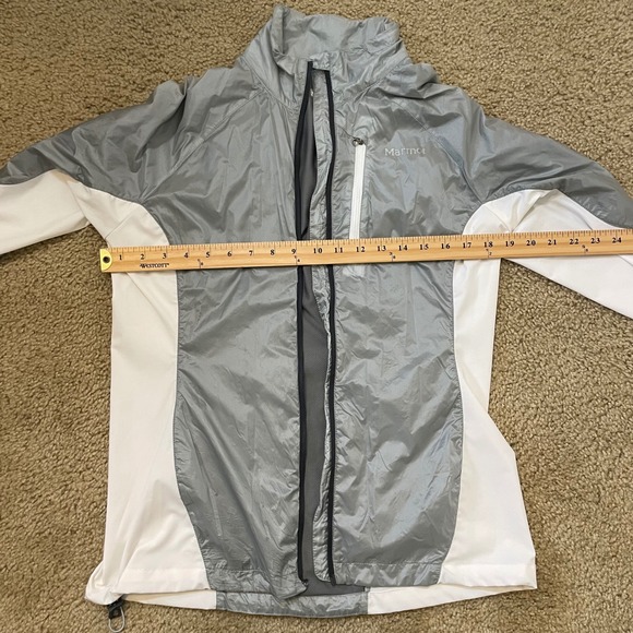Marmot Lightweight Windbreaker Jacket Size Medium Gray White Hiking - Picture 3 of 11
